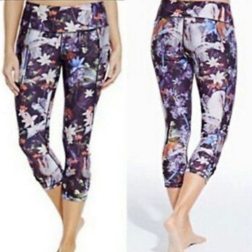 CALIA Floral Print Tight Fit Cropped Workout Tights Leggings Purple XS